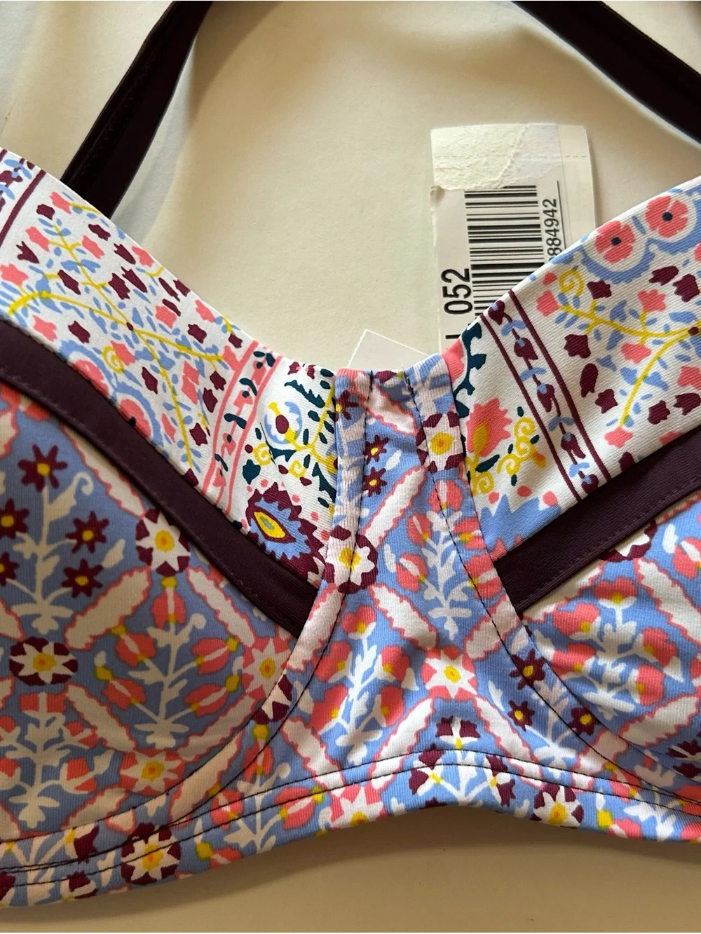 NWT Bleu Rod Beattie Floral Pattern Underwire Bikini Top in Purple, Pink, Blue